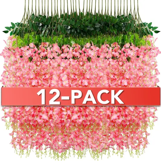 Fake Hanging Flowers, Wisteria Artificials Garland Decor 3.6 feet Long(12,Pink) {1}