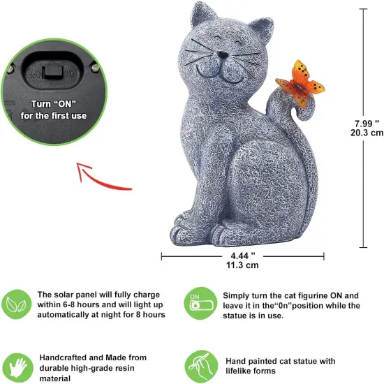 Solar Cat Outdoor Statues for Garden: Outside Decor with Butterfly Clearance for Yard Art Lawn Ornaments Porch Patio Balcony Home House - Birthday Gifts for Grandma Mom Women {4}