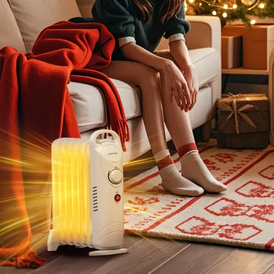 700W Electric Oil Filled Radiator Heater with Adjustable Thermostat-White {2}