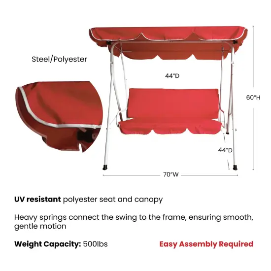Northlight 3-Seater Outdoor Patio Swing with Adjustable Canopy - Red {5}