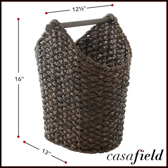 Casafield Toilet Paper Storage Basket with Wood Roll Holder Bar, Braided Water Hyacinth Wicker Bathroom Tissue Storage Organizer {3}