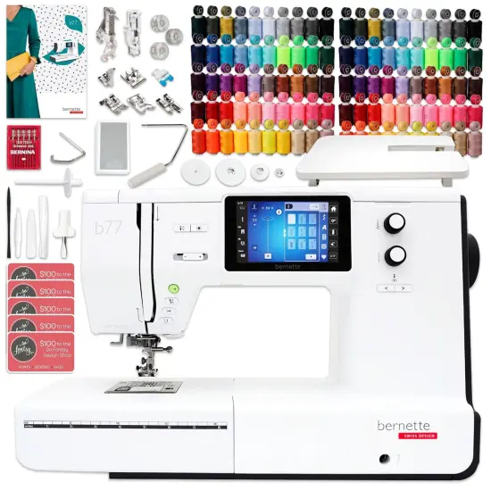 Bernette B77 Deco Sewing & Quilting Machine Bundle with 100 Thread Spools {1}