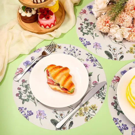 100 Pack Round Wildflowers Paper Placemats 13 Inch Vintage Floral Disposable Table Mats Paper Place Mats Dinnerware for Baby Shower Bridal Birthday Kitchen Wedding Party Supplies {4}