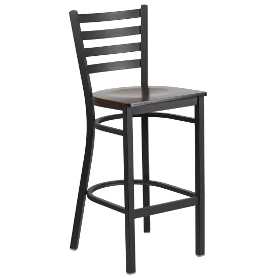 Emma and Oliver Ladder Back Metal Restaurant Dining Barstool Walnut/BlackMetal {2}