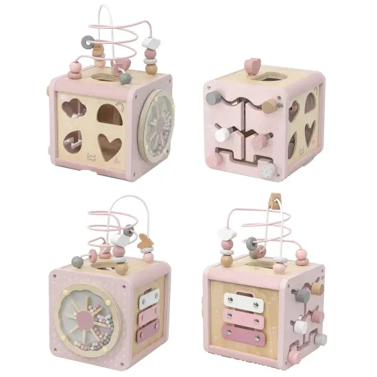 Label Label: 5-in-1 Activity Cube - Pink - Wooden Toy, Shape Sorter, Cog Wheels, Track Maze, Xylophone, Bead Labyrinth, Baby & Toddlers Ages 1+ {7}