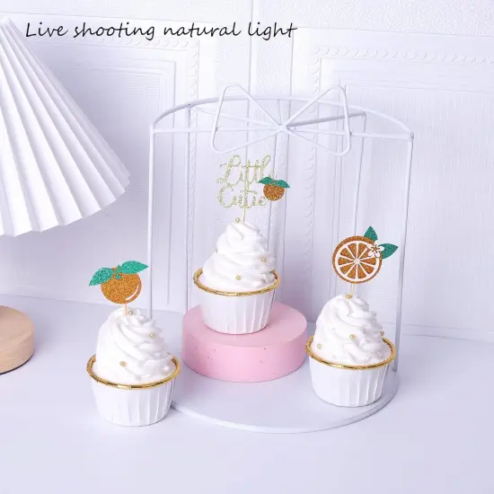 Little Cutie Cupcake Toppers Glitter Orange {6}