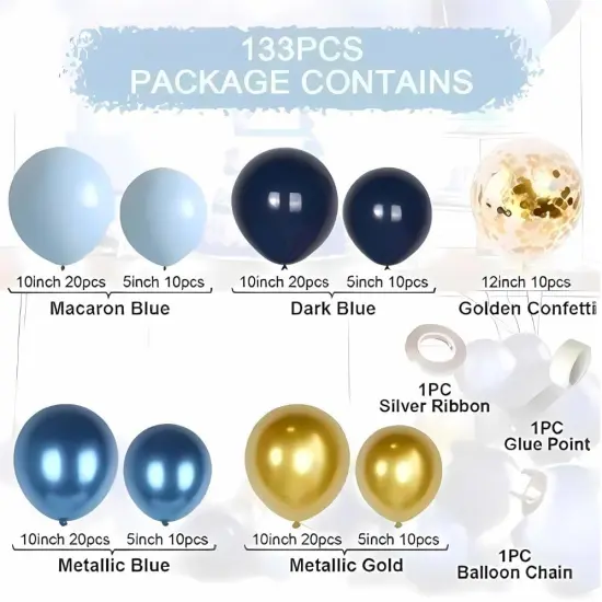 133PCS Navy Blue Balloon Garland Arch Kit &ndash; Navy, Macaron Blue, Metallic Blue, Confetti & Gold Latex Balloons for Baby Shower, Bridal Shower, Birthday Party & Wedding D&eacute;cor {4}