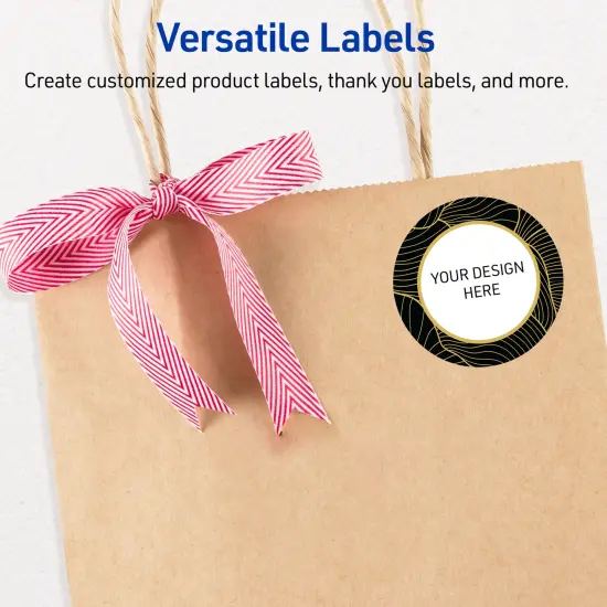 Avery Printable Round Labels with Sure Feed Technology, Pre-Printed Black Border with Gold Pattern, Matte White, 2" Diameter, Laser & Inkjet Compatible, 120 Total {6}