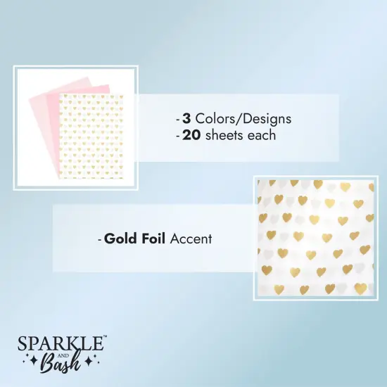 Wrapping Tissue Paper Bulk for Gift Bags, 3 Decorative Colors - Pink, White, Gold (60 Sheets) {4}