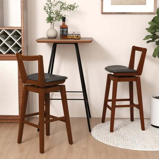 Costway Swivel Counter Height Bar Stool 26'' Upholstered PU Leather Hollow Backrest {5}