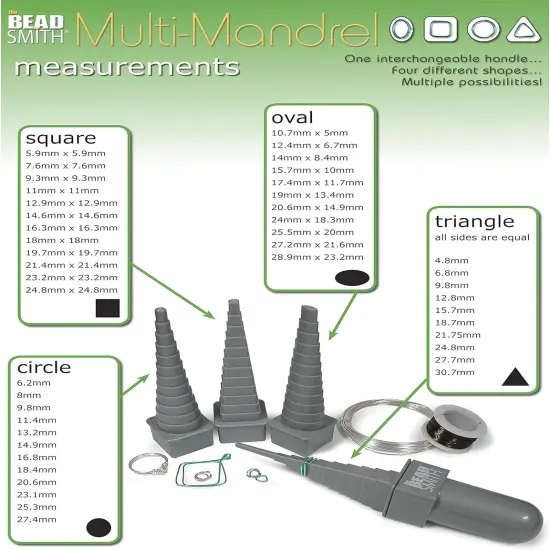 The Beadsmith Mandrel 4X, Wire Wrapping Set, 4 Different Shapes, Oval, Square, Round and Triangle, Plus Interchangeable Handle, Metal Jewelry Forming and Shaping Tool {6}