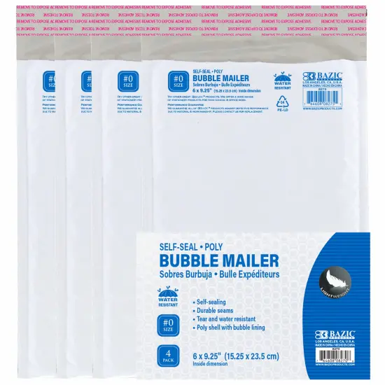 BAZIC Poly Bubble Mailer (#0) 6" x 9.25" (4/Pack) {1}