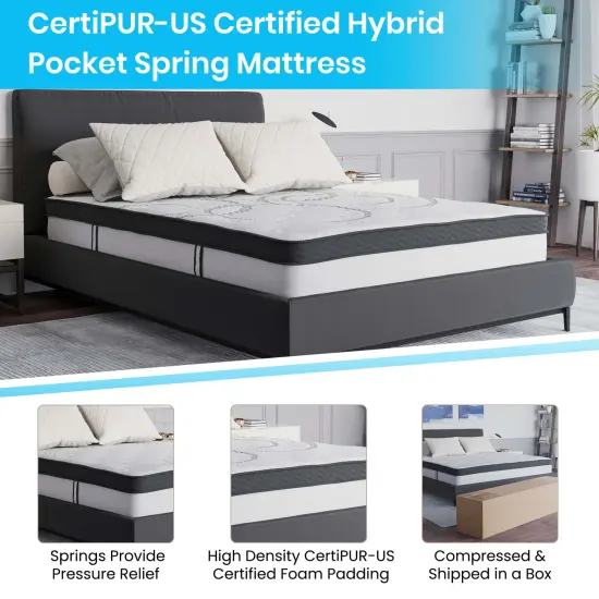Merrick Lane Luna 10 Inch Hybrid Mattress CertiPUR-US Certified Foam & Pocket Spring Mattress in a Box {5}