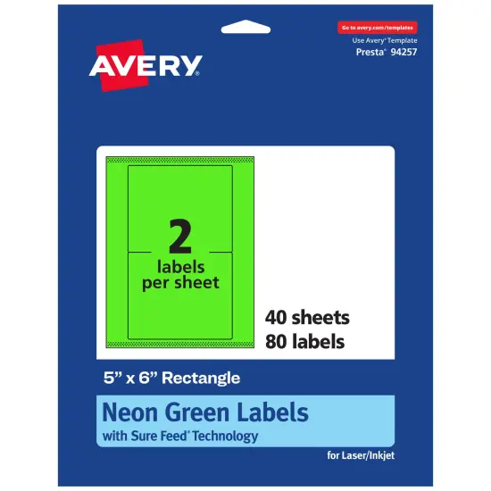 Avery Neon Green Paper Labels, 5" x 6" Rectangle {1}