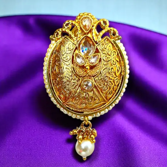 Golden Sari Brooch Indian Saree Lehenga Safety Pin Gold Tone Jewelry Designer Bollywood Safety Pin Indian Wedding Bridal Jewelry Gift for Her Mother’s Day Gift LCT {3}