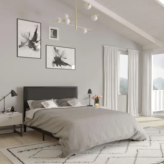 Merrick Lane West Avenue Headboard Upholstered Headboard With Metal Frame and Adjustable Rail Slots {11}