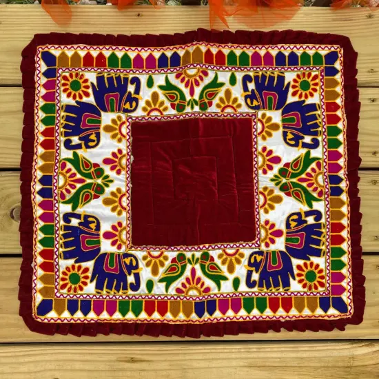 Elephant Pooja Aasan Rug Velvet Prayer Mat Meditation Multipurpose Aasan for Ganesh Pooja Diwali Pooja Mandir and Festive Decor Diwali Decoration Housewarming Gift Red {4}