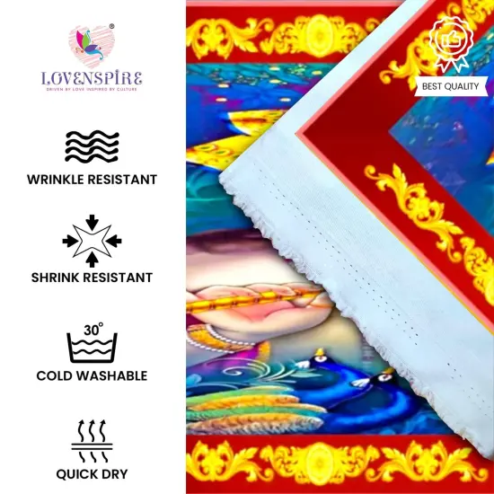 Radha Krishna Backdrop Indian Traditional Cloth 5x8 Feet Backdrop Pooja Wall Decor Indian Wall Art Photo Decor Banner Indian Janmashtami Decor Decorative Pooja Cloth {3}