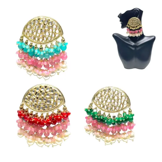 Indian Jhumka Earrings for Women - Large Indian Jhumki Ethnic Chandbali Earrings Faux Kundan & Pearl Beaded Bollywood Style Dangle Earring Jewelry for Bride | Birthday Gift for Her RANI {4}