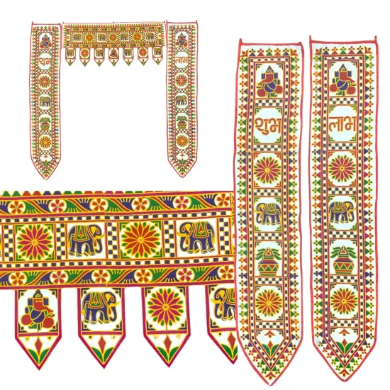 3 Pcs Indian Fabric Door Toran 42 Inch Ganesha Shubh Labh Bhandarwal Hanging Valance Traditional Wall Decorative for Window Home Temple Decor Wedding Diwali Navratri Puja Housewarming Decor {2}