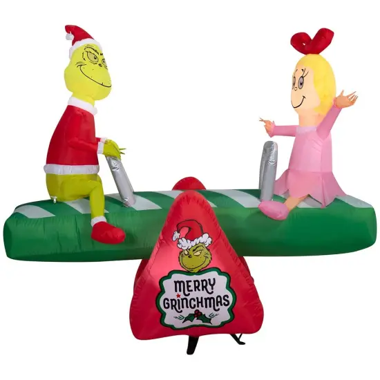 5.5' Gemmy Airblown Inflatable Animated Christmas Grinch and Cindy Lou Teeter Totter Yard Decoration 885567 {1}