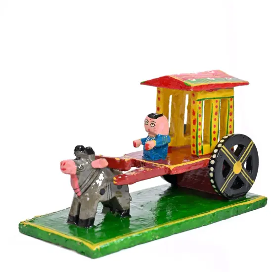 Indian Wooden Bullock Cart Decor Kondapalli Hand Painted Golu Decoration Showpiece for Home Living Room Shelf Display Table Decor Gifting Item {5}