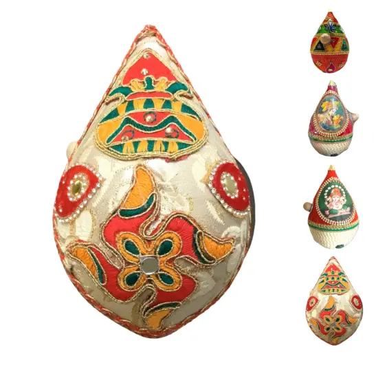 Shriphal Mangal Kalash Decorated Coconut for Wedding Shagun Decorative Nariyal Mangal Nariyal Kalash Set Wedding Pooja Nariyal Decorated Nariyal for Indian Festival Gifts {7}