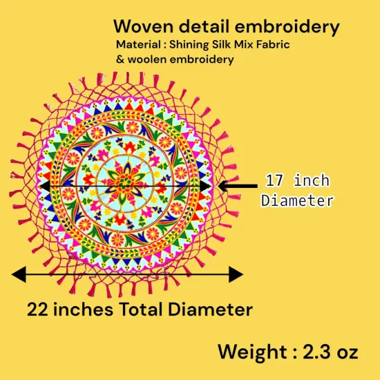 Handmade Indian Woolen Embroidery 2 Pcs Pooja Thali Cover Multipurpose Prasad Thal Posh Wedding Ceremony Decoration Puja Table Chowki Assan Kharwachuth Thali Cover Aasan Gift {6}