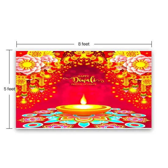 Happy Diwali Banner Indian Traditional Backdrop Cloth 5x8 Feet Indian Diwali Decor Pooja Wall Decor Indian Wall Art Photo Decor Banner Decorative Pooja Cloth Diwali Celebration {4}