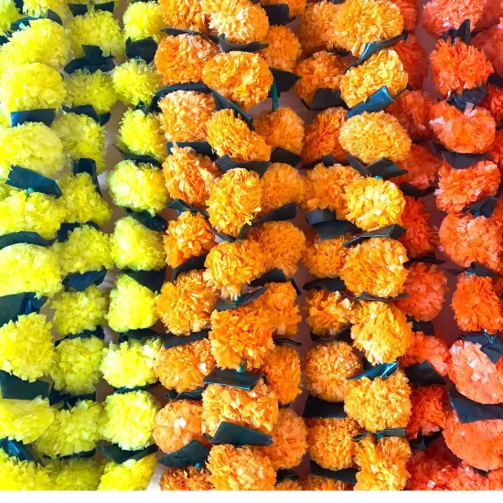 5 Strings Artificial Marigold Mango Leaf Garland for Home Party Door Hanging Diwali Navratri Decorations Day of the Dead Dia De Los Muertos Ofrenda Halloween Mexican Fiesta Party Decor {3}