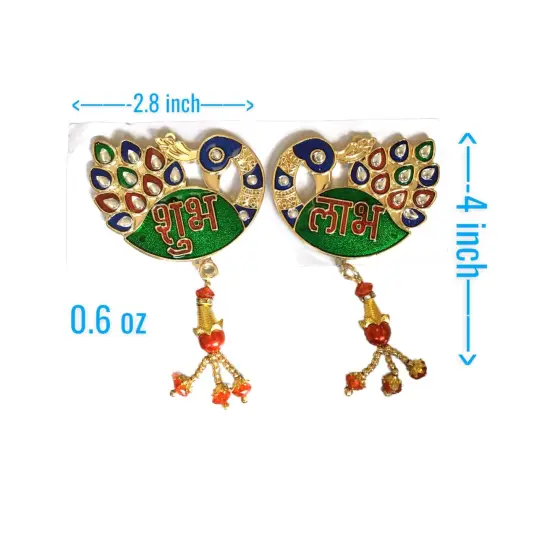 Meenakari Peacock Shubh Labh Decor Indian Traditional Gift Item for Home Office Floor/wall Stickers Wall Art Diwali Decorations Housewarming Gift {5}