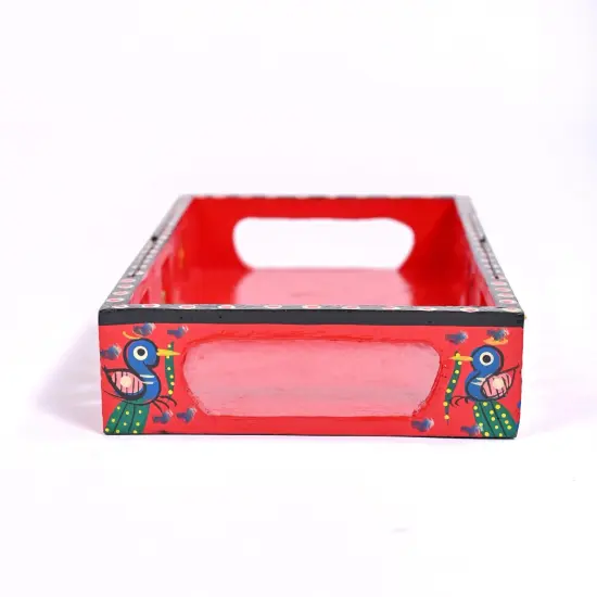 Wooden Serving Tray Hand Painted Tray Indian Decorative Platters for Snack Tea Kitchen Home Restaurant Dinning Table Decor - Breakfast Tray with Handles Great Gift Idea {3}
