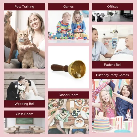 Solid Brass Bell Hand Call Bell for School Teacher Indian Weddings Christmas Pooja Room Temple Handheld Extra Loud Prayer Bells with Wooden Handle - Perfect for any Occasion {5}