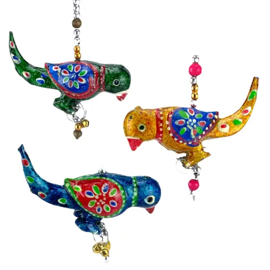 Rajasthani Door Hanging Wind Chimes Indian Traditional Parrot Wall Hanging Diwali Christmas Wedding Decor Wind Chime for Home Decoration Patio - Housewarming Gifts (14 Inches) {3}