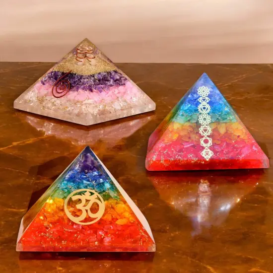 Orgonite Pyramid Seven Chakra Gemstone Orgone Chakra Healing Amethyst Rose Quartz Stone Energy Generator Pyramids for Goodluck Spiritual Healing Meditation Yoga - Office Living Room Decor {2}