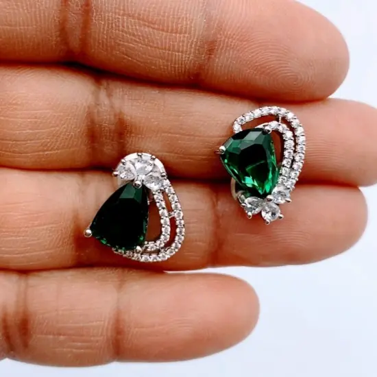 Stud Earrings for Women - Rhodium Plated Small Earrings American Cz Diamond Dangle Earrings Bollywood Stlye Faux Pearl Small Tops with Safety Stopper - Birthday Gift for Her Rani {7}