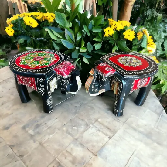 Elephant Stool, Home Decor Stool, Indian Home Decor, Living Room Decor, Painted Stool, Traditional Table, Indian Decoration {3}