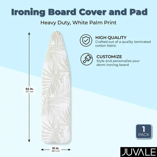 Ironing Board Cover and Pad, 15x54 Inches, Standard Size, Heavy Duty, White Palm Print Design {2}