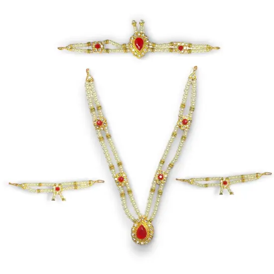 Hindu God Goddess Shringaar Jewellery Set Indian Traditional Necklace Armband and Crown God Idol Statue Jewelry Set for Lord Ganesha Shreenathji Thakurji Radha Krishna Laddu Gopal {6}