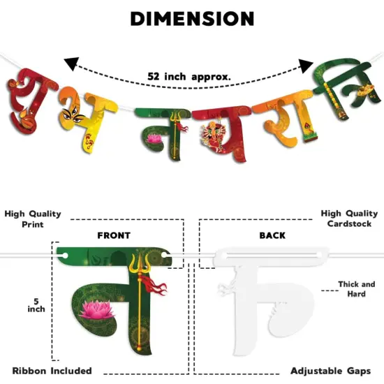 Shubh Navratri Banner for Hindu Navaratri Festival Celebration Bunting Diy Home Temple Indoor Outdoor Decoration Indian Party Supplies Durga Pooja Garba Decor Ideas {4}