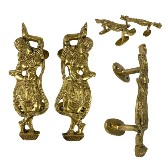 Decorative Antique Dancing Lady Door Pull Handles 6.8 Inches Pair of 2 Unique Brass Fitting Knobs for Drawer, Shelf, Wardrobe, Almirah Housewarming Gift {5}