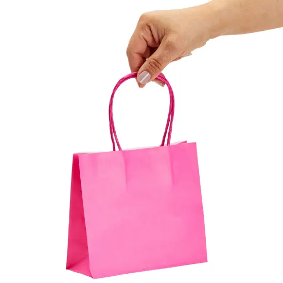 50 Pack Mini Pink Gift Bags with Handles, Bulk Kraft Party Favor Bags (6 x 5 x 2.5 In) {6}