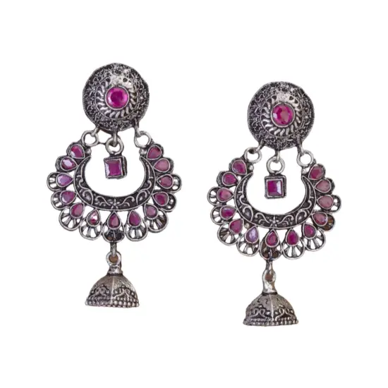 Indian Oxidized Jhumka Earrings for Women - Indian Oxidized Bell Jhumki Ethnic Floral Chandbali Earrings Faux Pearls Bollywood Style Floral Dangle Earring Jewelry for Bride Gift for Her GREEN {6}