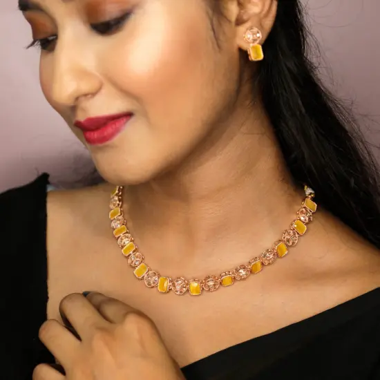 Classic Necklace with Rose Gold Plating Traditional Jewelry Matte Gold Necklace South Indian Jewelry Adjustable Slider Necklace Indian Wedding Favor Necklace for Women PINK {2}