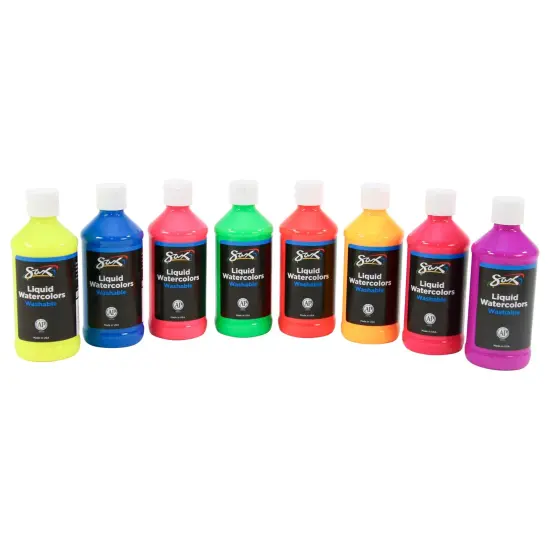 Sax Liquid Washable Watercolor Paint, 8 Ounces, Assorted Fluorescent Colors, Set of 8 {5}