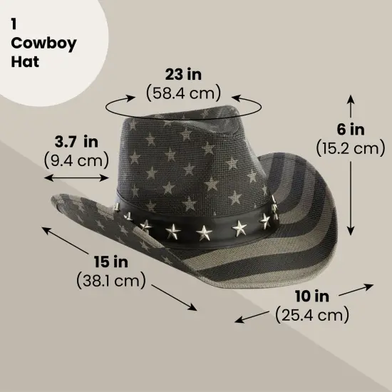 USA Straw American Flag Cowboy Hat for Men, Women, Looks Vintage Cowgirl Hat for Costume Party (Adult Size) Black {3}