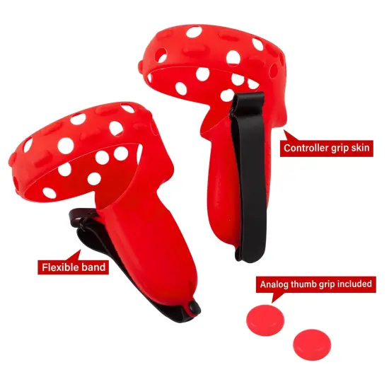 Insten Controller Grips for Oculus Quest 2 Meta VR Headset Touch Controllers, Silicone Protective Accessories with Knuckle Straps & Joystick Cover (Red, 1 Pair) {5}