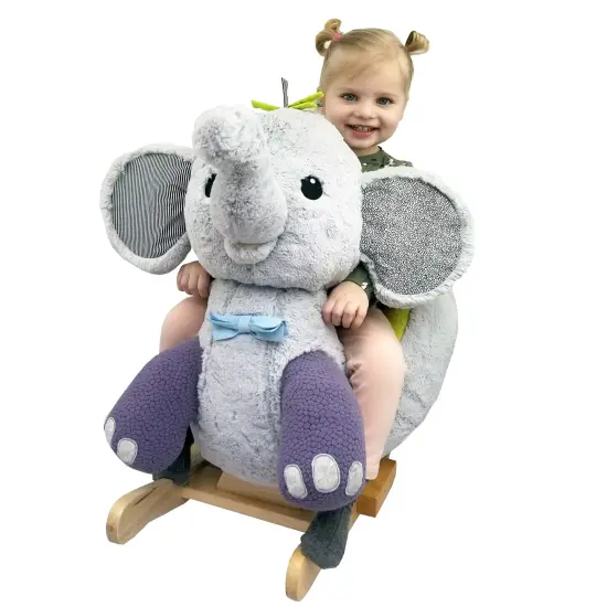Gerardo's Toys: Little Rockers - Elephant - Wooden Plush Ride-On Rocking Animal Toy, Plays Music, Removable Soft Fabric Cover, Toddler Kids Ages 24mo+ {3}