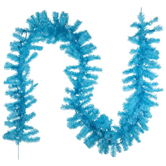 Northlight Pre-Lit Artificial Pine Christmas Garland - 9' - Sky Blue - Clear Lights {3}