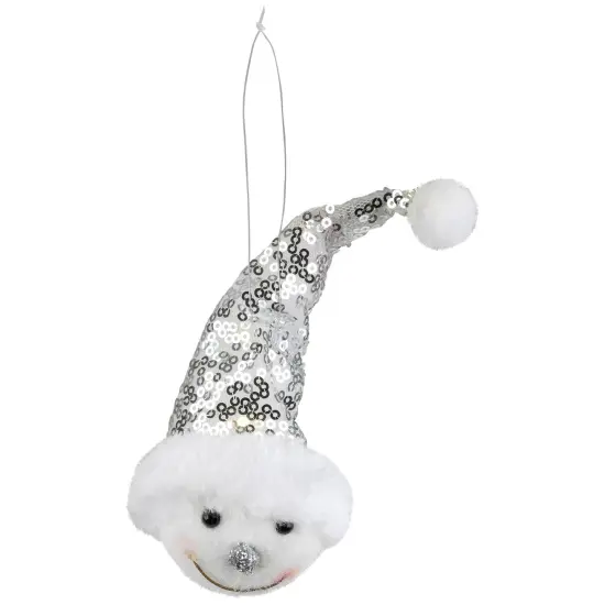 Northlight Snowman Head with Sequin Santa Hat Christmas Ornament - 6" White {5}